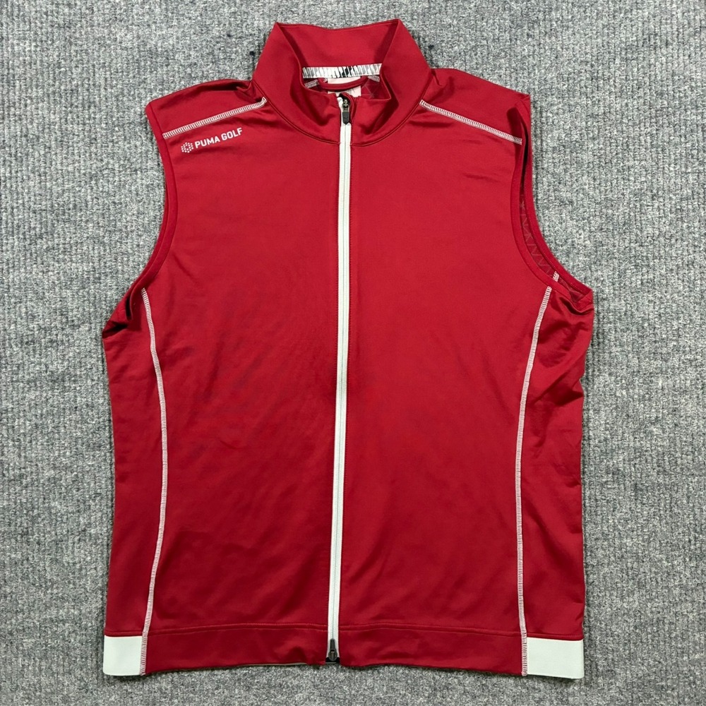 Puma Golf Mens Vest Size L‎ Red Full Zip Lightweight Stretch Performance